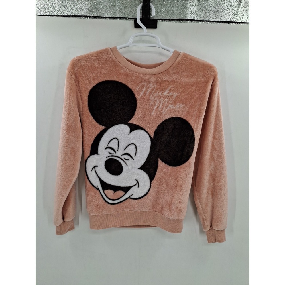 Disney Sweater Womens Small (3-5) Pink Mickey Mouse Pullover Crew Neck